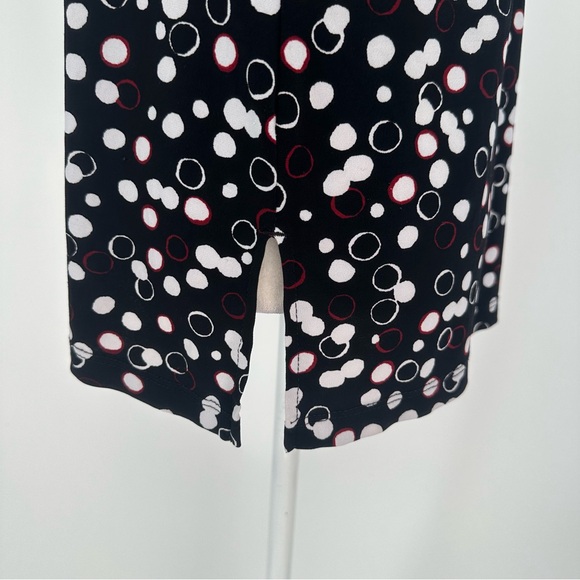 CHICO'S Size 3 Liquid Knit Drape Cowl Neck Top Cap Sleeves Black White Dots Red - Picture 5 of 8